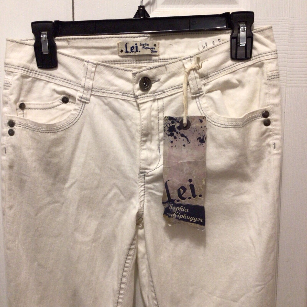 Juniors Ivory Vintage Wash Sophia Hiphugger Flared Jeans