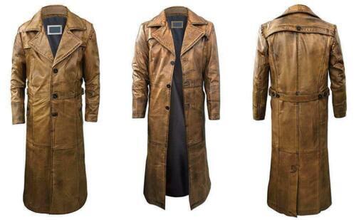 Men's Trench Coat Genuine Leather Long Jacket Vintage Men's Trench Coat Genuine Leather Long Jacket Vintage
