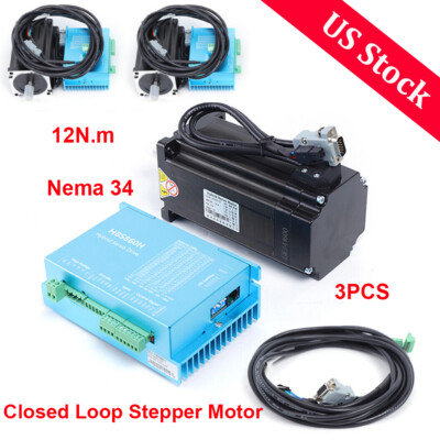 NEW 3 Axis Nema 34 12Nm Closed Loop Stepper Hybrid Servo Motor Driver Kit