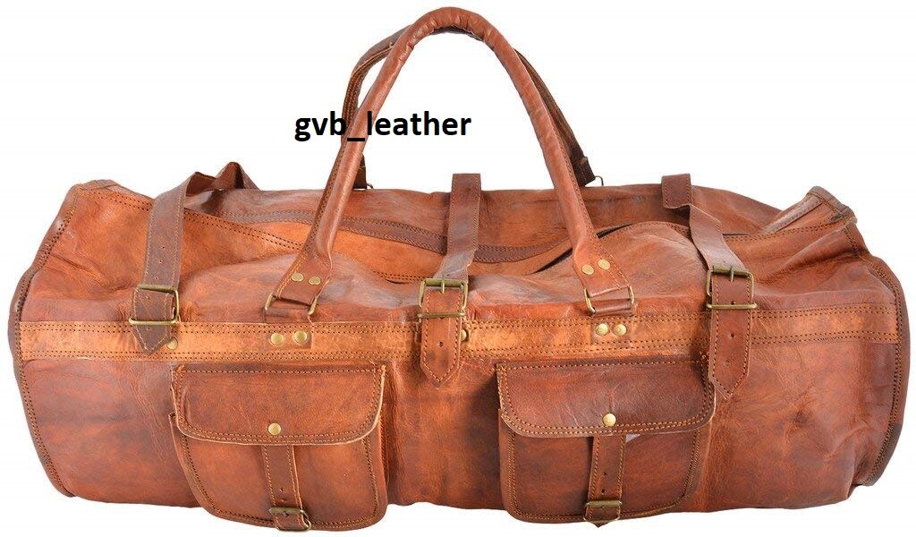 Genuino Lujo Cuero Lona Fin de Semana Viaje Gimnasio Bolso Equipaje