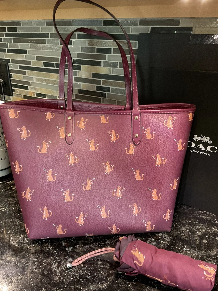 Coach City Tote Umbrella In Signature Party Cat Print 80232