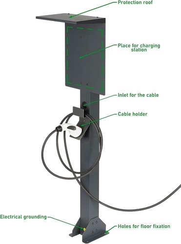 Supporto wallbox universale Creainvent di alta qualità in alluminio con tetto - Foto 5 di 7