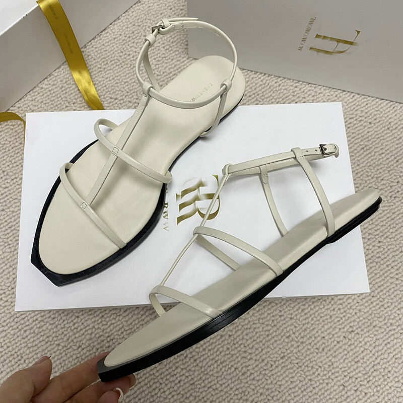 TH*E Sandali in pelle a fila punta quadrata punta piatta cinturino aperto scarpe romane