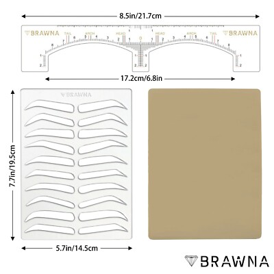 29pcs Microblading Kit: 3 Practice Skins, 25 Eyebrow Rulers Stickers ...