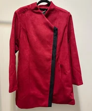 H by Halston Maroon Coat w/ Asymmetric Zip Up, Pockets, Size 12 NWOT READ
