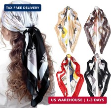 Honoson 4 Pcs 35 Inch Satin Head Scarf for Women's Hair Square Bandanas Large Si