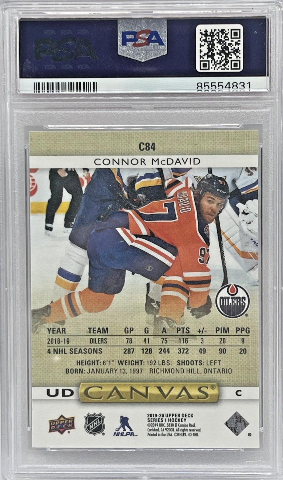 2019 UD Canvas CONNOR MCDAVID #C84 (PSA 10) view 2