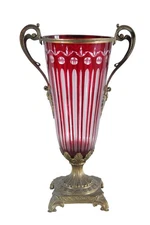 Glass vase with Metal Handles and Base red Vertical Style 13"x8"x21"H