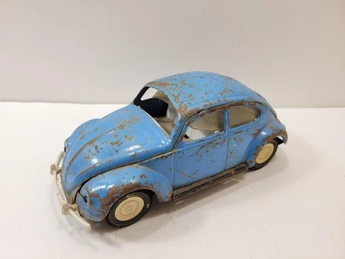 Vintage Tonka Volkswagen Beetle Blue Pressed Steel Toy Car Playwear Rusty