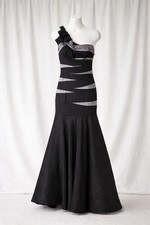 Betsy  Adam One Shoulder Mermaid Gown Black Gray Formal Prom Evening Dress 8