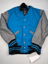 Holloway Varsity Jacket Wool Teal Gray Leather Sleeves Mens Small Custom NEW
