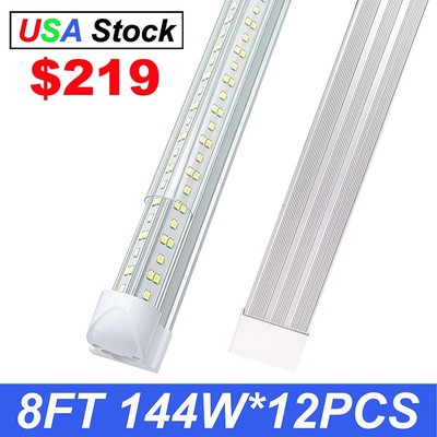 12 Pack Super Bright 8Ft LED Shop Warehouse Garage Light Fixture 144W 18000Lm