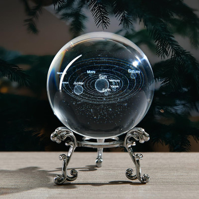 Solar System Model 3D Crystal Ball with Stand, Space Galaxy Decor Glass Spher...