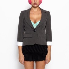 90s XOXO Fitted Blazer Charcoal Pinstripe Cropped Indie Business Jacket Small