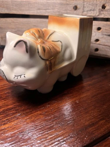 1950s Shawnee White Pig With Orange and Gold Bow Pig Planter Farmhouse Decor