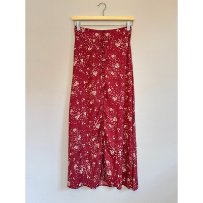 Free People Women's Maxi Skirt Size 0 | Button Down Sammy Maxi Maroon Floral