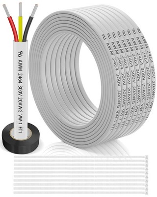20 Gauge Wire 3 Conductor Electrical 50FT, 20 AWG Flat 3 White | eBay