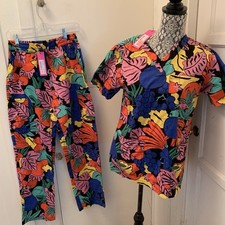 Gorman XS Bright Colorful scrub Set NWT Leaves Fruit Australia