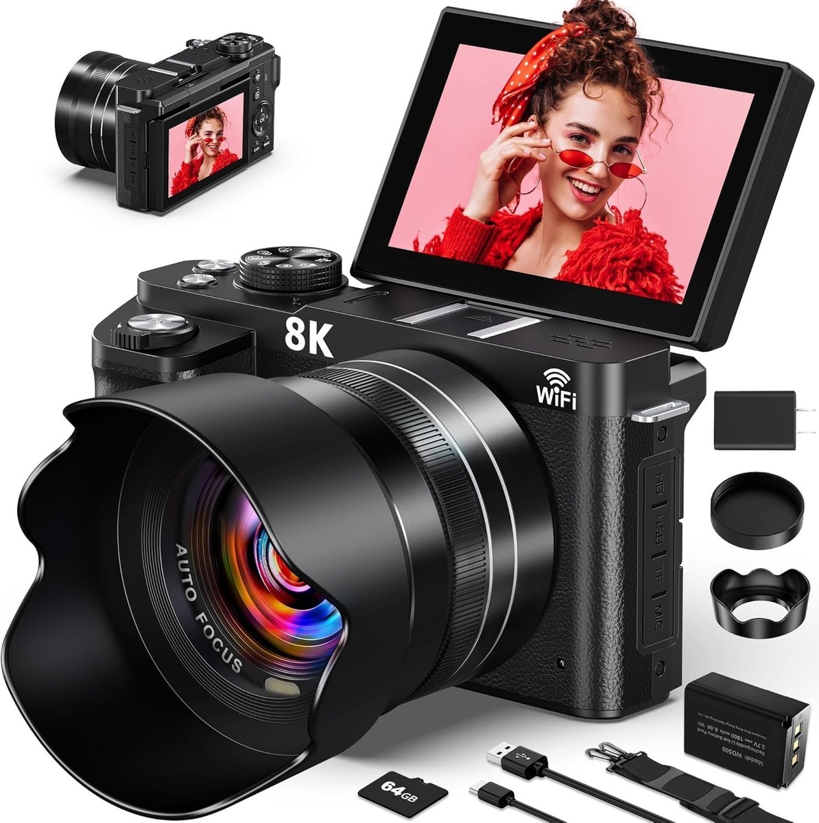 8K Digital Camera - 88MP WiFi Cameras for Photography - Autofocus