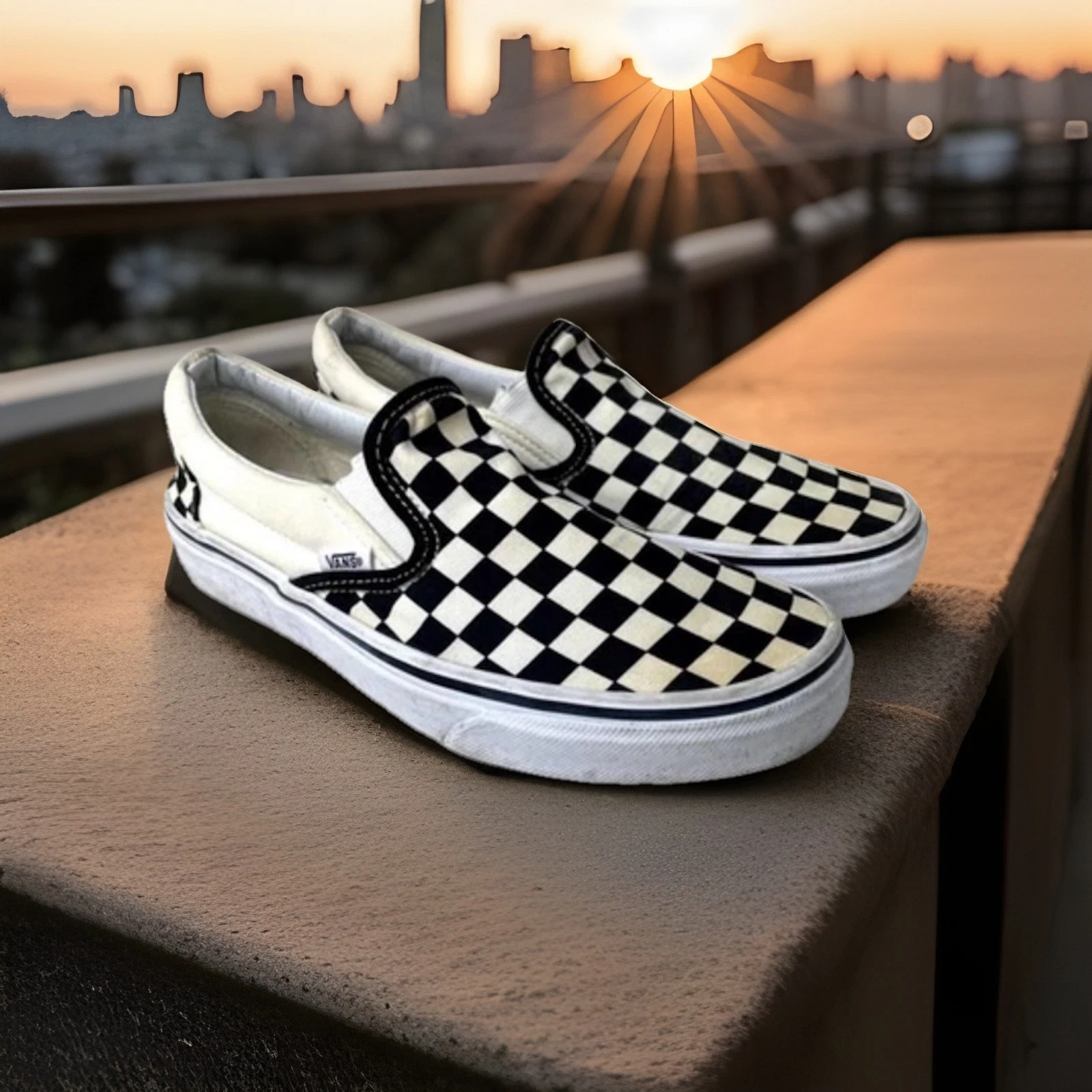 Vans scarpe classiche a scacchiera slip on nero bianco donna 8 5