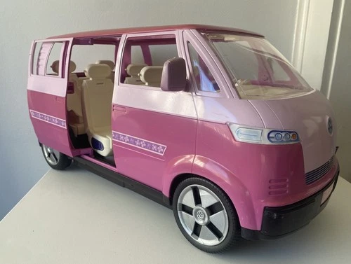 BARBIE VOLKSWAGEN MICRO BUS pink van vintage VW HORN WORKS Mattel 2002