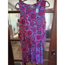 Hatley Blue Pink Floral Paisley Popover Sleeveless Dress Tassels Medium Boho Mod