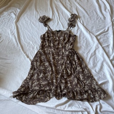 Papaya Brown Floral Ruffle Mini Dress Women s Small Tie Strap Boho
