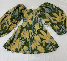 Farm Rio Lace up floral print Linen Blend Mini Dress Sz:XS