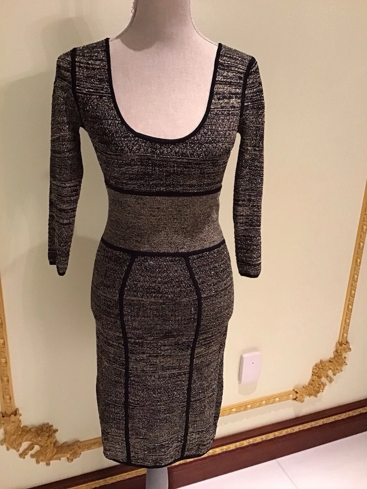 Vestido de mujer Catherine Malandrino talla S negro/dorado elástico suave jersey Foto 2 de 4