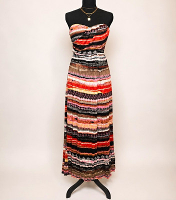 American Rag Multi-colored horizontal striped maxi dress with geometric patterns