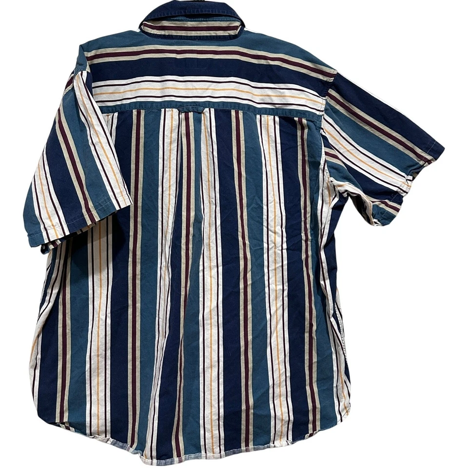 Camisa Harbor Bay Rayas Manga Corta Hombres 2X Grande Azul Blanco Teal Granate De Colección Foto 4 de 4