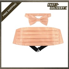 Cummerbund and Bow Tie Set Peach Color Paisley Design Formal Suit Tuxedo