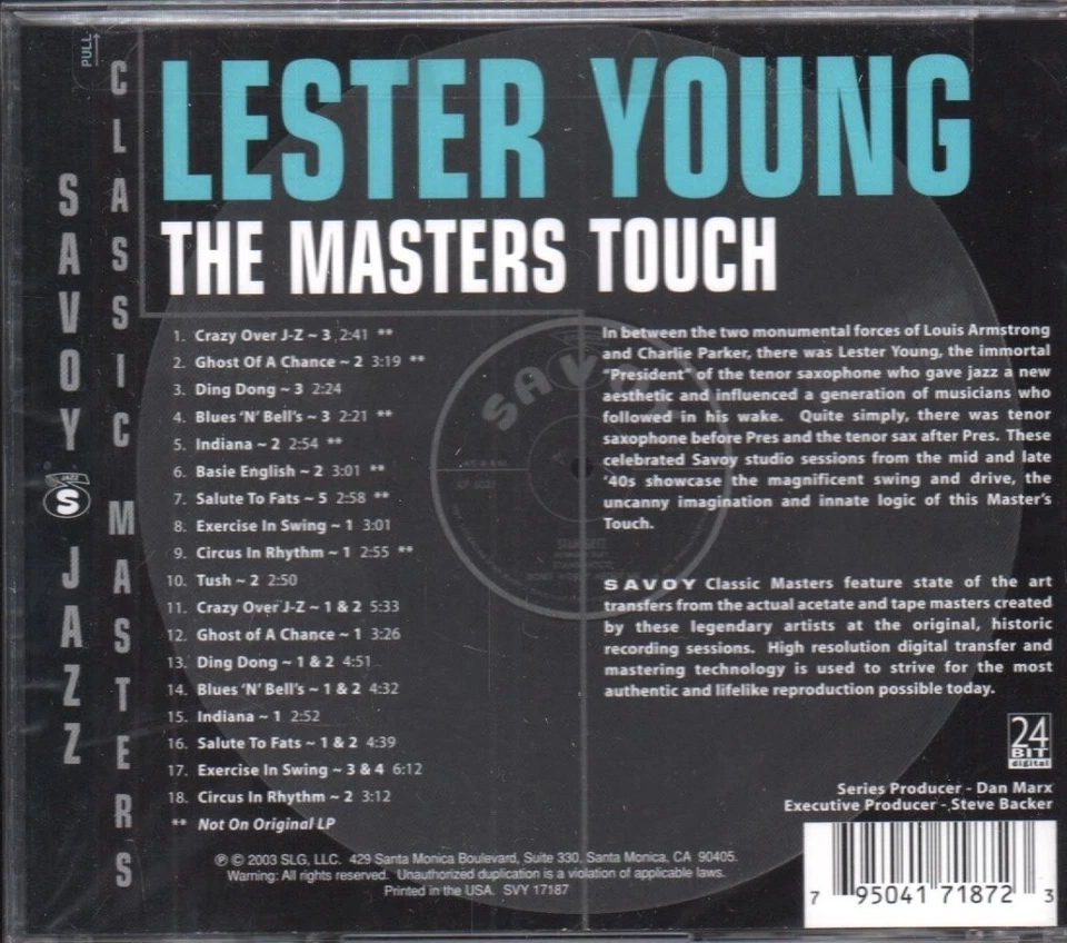 Lester Young Masters Touch CD USA Savoy Jazz 2003 SVY17187 - Bild 2 von 2