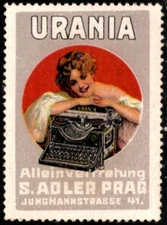 Vintage Czechoslovakia Poster Stamp Urania Rapid Writing Machine (Typewriter)