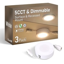 3 Pack 5W 5CCT LED Puck Lights, Surface or Recessed Mount Under Cabinet Light