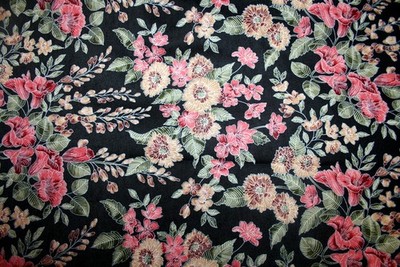 BEAUTIFUL PINK AND YELLOW FLOWERS ON BLACH FROM HI FASHION - 100%  COTTON FABRIC