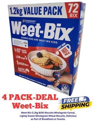 4 X Weet-Bix (1.2kg BOX) Biscuits Wholegrain Cereal  Ship from USA