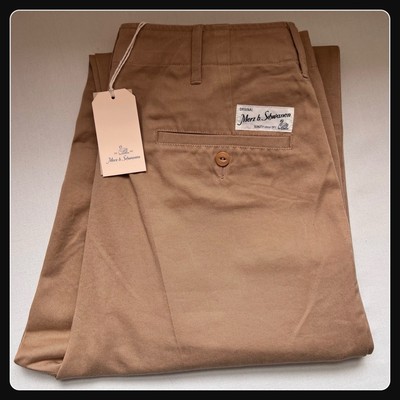 Merz b Schwanen Chinohose Bio Baumwolle Khaki CHIN001 weites Bein UVP 224,95£ Größe XL