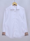 Men's BURBERRY Brit Nova Check Cuff White Textured Stripe Button Shirt Size M