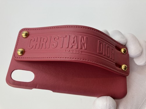 Christian Dior iPhone X/XS Case Red Leather Strap Handle Gold Studs Italy