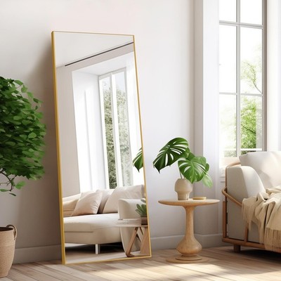 Full Lenth Mirror with Stand, 56''x19'' Aluminum Alloy Frame Floor Mirror Hangi...