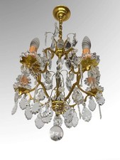 Gilt Bronze 5 Arm Chandelier Birdcage Style Ceiling light With Crystal Droplets