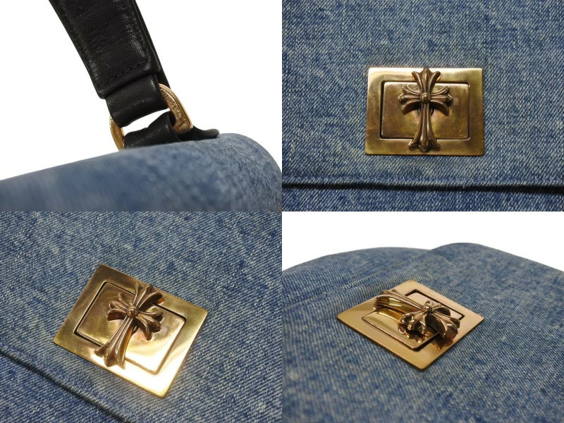 Chrome Hearts GROW UP Small CH Cross Bronze Denim Handbag Leather Sier925 4b0045 thumbnail 6