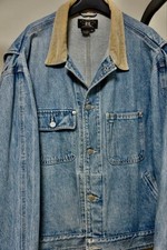 RRL RALPH LAUREN 90s Three Stars Denim Trucker Jacket XL Beige Collar Corduroy