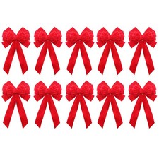 10 PCS Red Velvet Christmas Bow 19 Inch Long 10 Inch Wide Holiday Decor