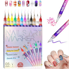 12 Colors Nail Art Pens Set with 0.5Mm Fine Tip, Waterproof & Quick-Drying Nail
