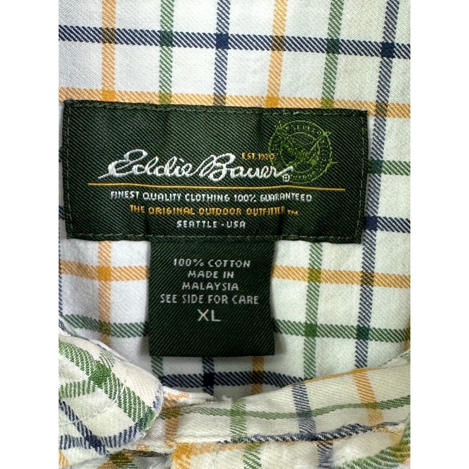 Eddie Bauer Mens Long Sleeve Plaid Button Down Shirt XL 100% Cotton Outdoor