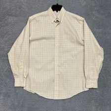 Brooks Brothers Button Down Shirt Mens M Yellow Excellent Plaid Non-Iron Cotton