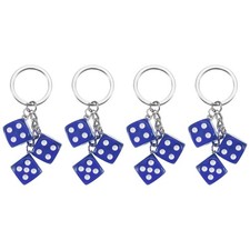 4pcs Lucky Dice Keychain Charm, Resin Dice Keyrings with 3 Pendants, Drak Blue