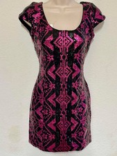 Dress the Population Black & Pink Sequin Bodycon Dress Size M NWT
